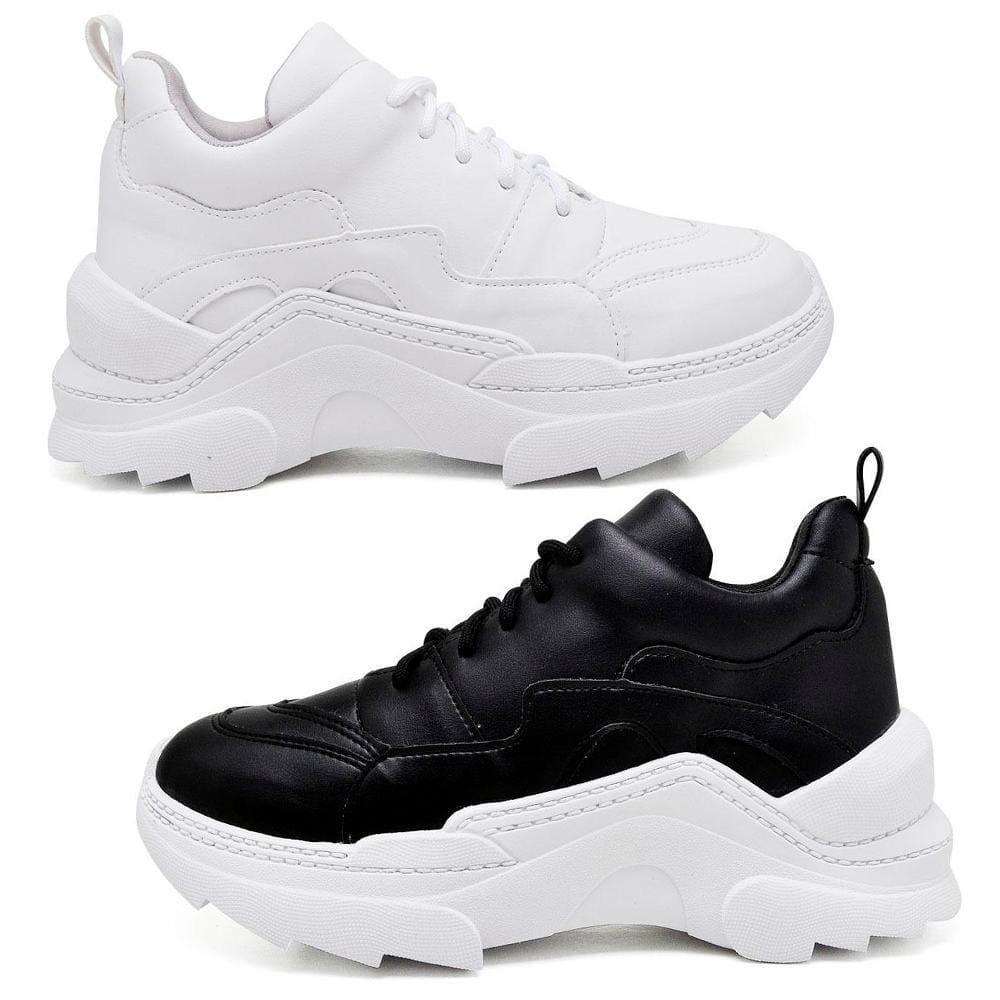 Kit 2 Tênis Sneaker Feminino Cadarço Moderno Conforto