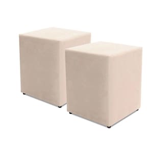 Kit com 2 Puff Quadrado Suede Bege Decorativo 35x35cm BF Colchões