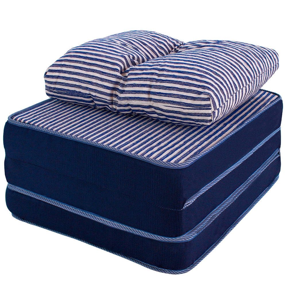Puff Multiuso 3 em 1 Solteiro Jacquard Azul + Travesseiro