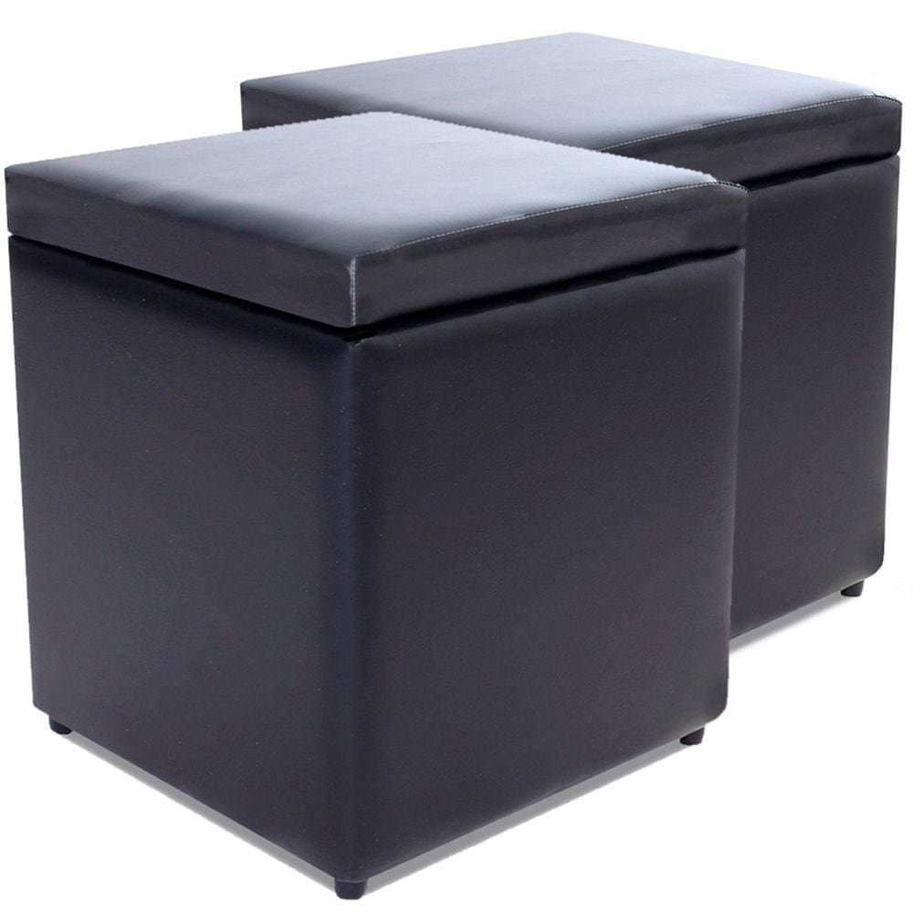 Kit com 2 Puff Baú Porta Objetos 40x40x45cm Corino Preto Bf Colchões