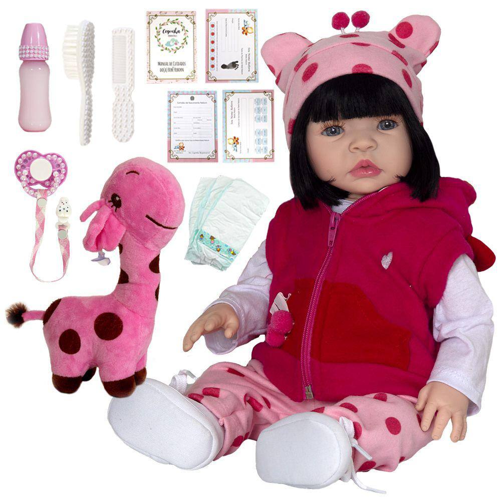 Bebe Reborn Silicone Menina Girafinha Com Carrinho Infantil - USA