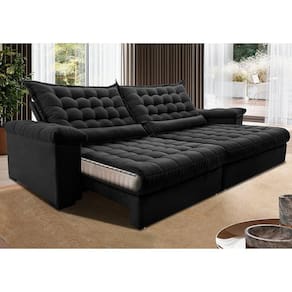 Sofá Retrátil e Reclinável 2,35m Molas Ensacadas Cama inBox Big Space. com Bordado 3D Velusoft