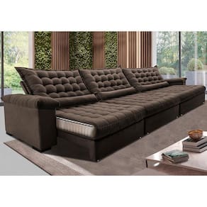 Sofá Retrátil e Reclinável 4,15m Molas Ensacadas Cama inBox Big Space. com Bordado 3D Velusoft