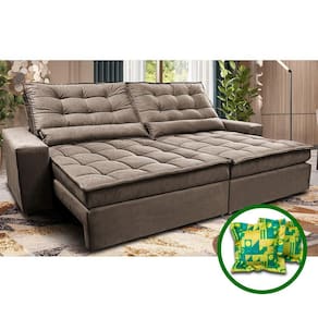 Sofá Retrátil e Reclinável 2,52m Molas Ensacadas Cama inBox Catar. Velusoft