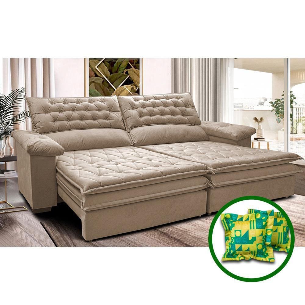 Sofá Retrátil e Reclinável 2,12m Molas Ensacadas Cama inBox Alemanha. com Viscoelástico Velusoft