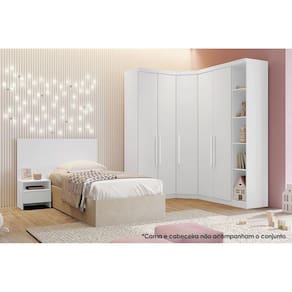 Quarto Modulado Rizon  4 Peças (1 Closet + 2 Guarda Roupas + 1 Complemento) QC209 Branco