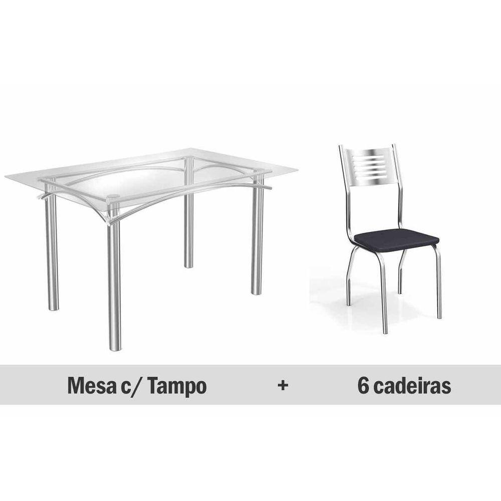 Mesa Vidro Com 6 Cadeira Com Pernas Cromadas | Casas Bahia