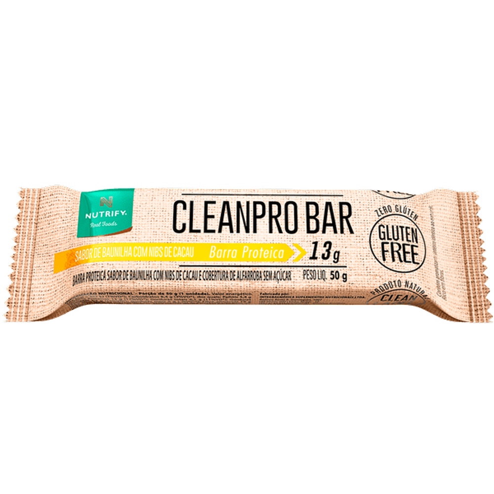 Kit 3X: Barra de Proteína Cleanpro Baunilha/Nibs Nutrify 50g