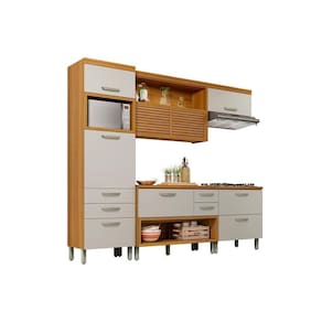 Cozinha Modulada Completa Princesa 4 Peças (1 Armário + 2 Balcões + 1 Paneleiro) C4P16 Freijo/Off White - Nesher