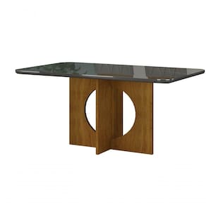 Mesa Para 06 Cadeiras Vidro/mdf 160cm Freijó/chumbo