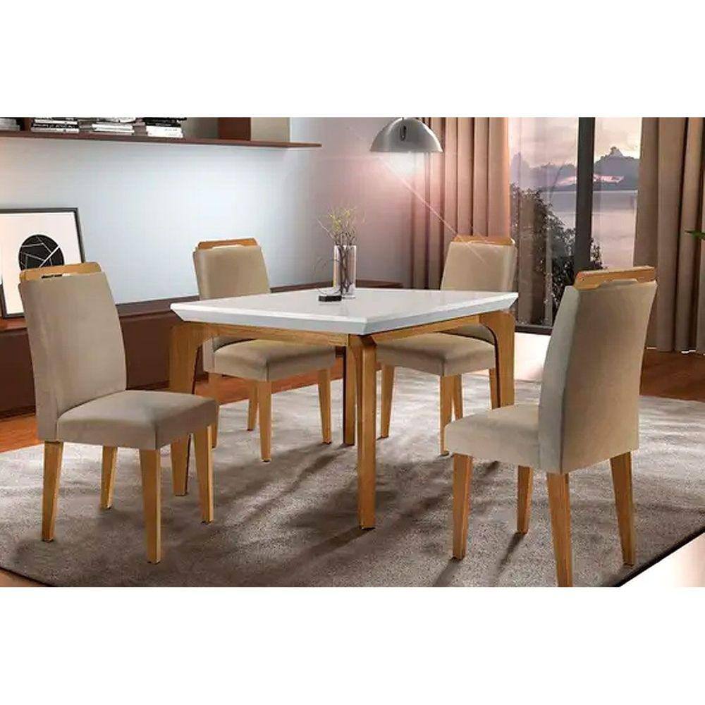 Conjunto Sala de jantar Mesa Bonnie com 6 Cadeiras Medalhão Palha - Wood  Prime 38716