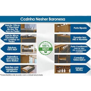Módulo Cozinha Nesher Baronesa Armário 1 Porta c/ Adega Freijó