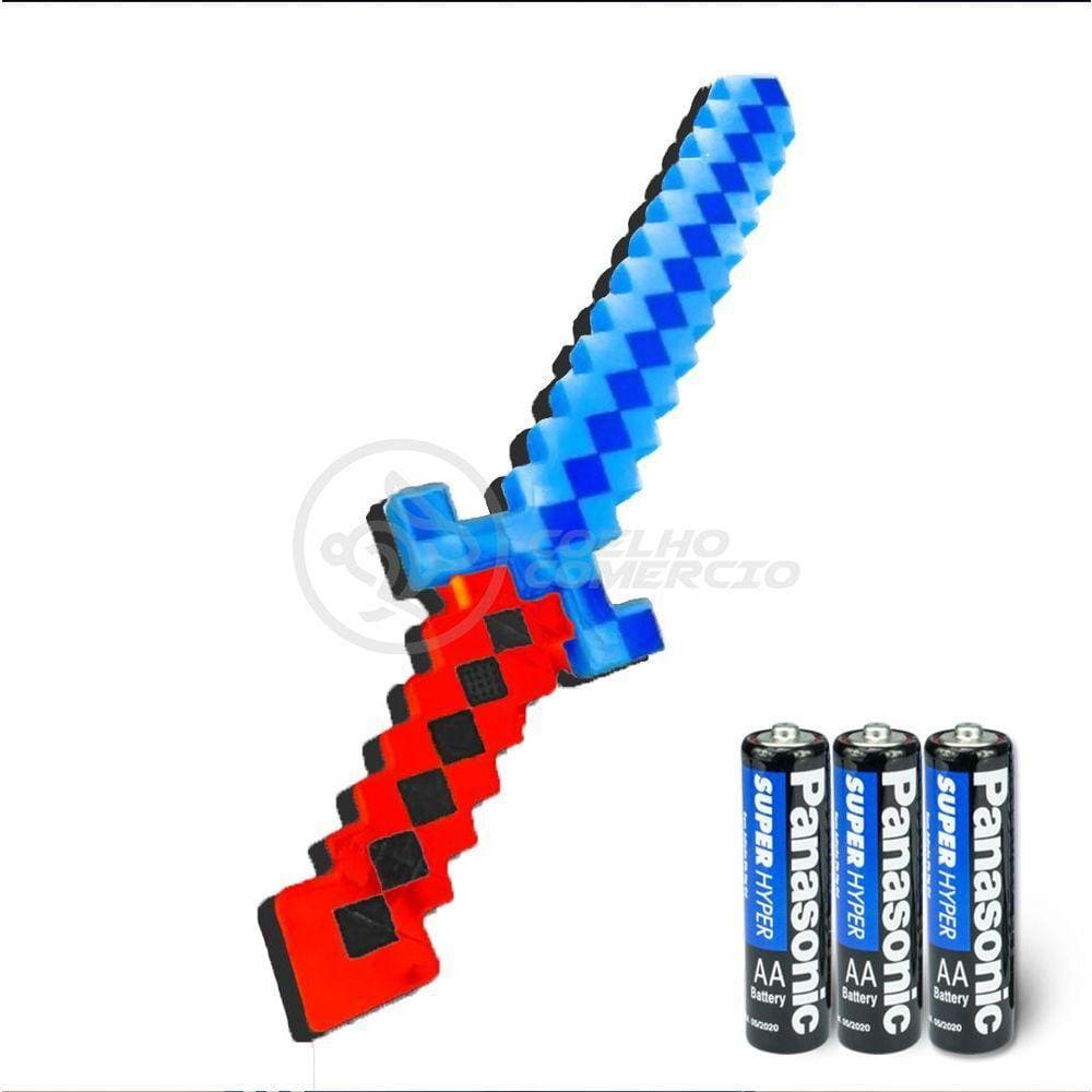 Kit Brinquedo Espada Pixel Minecraft 58cm C/Som Luz+3 Pilhas