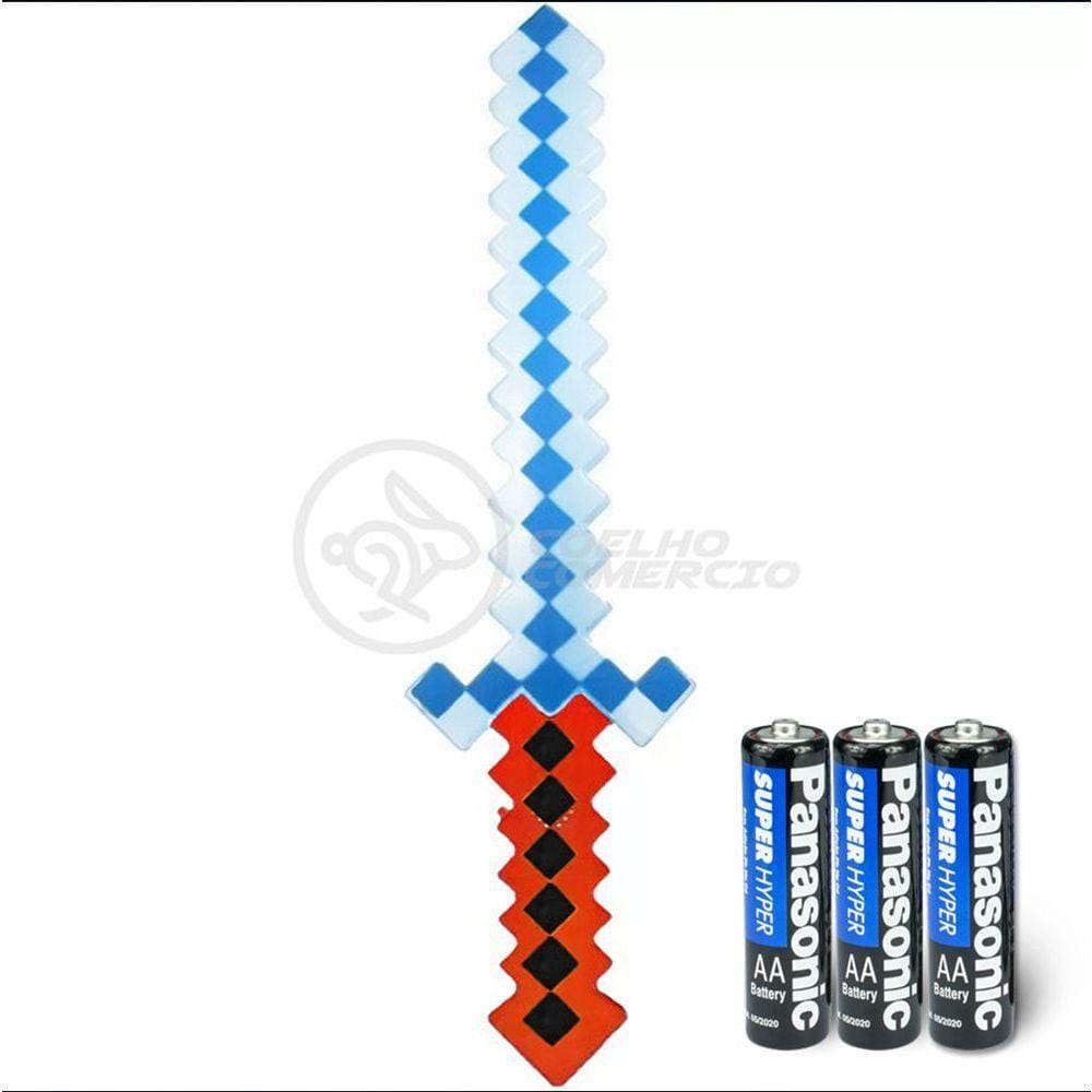 Kit Brinquedo Espada Pixel Minecraft 58cm C/Som Luz+3 Pilhas