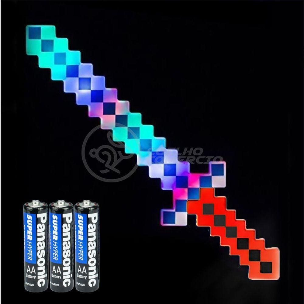 Kit Brinquedo Espada Pixel Minecraft 58cm C/Som Luz+3 Pilhas