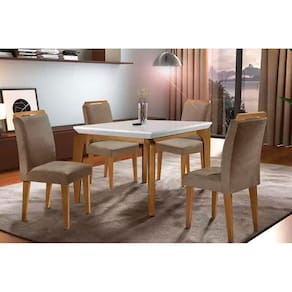 Sala de Jantar Completa Londrina Tampo Madeirado c/ Vidro 120cm + 4 Cadeiras Athenas Imbuia/Animale Chocolate - Rufato