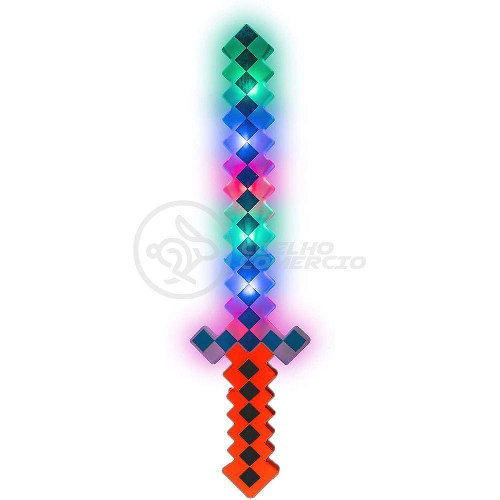 Kit Brinquedo Espada Pixel Minecraft 58cm C/Som Luz+3 Pilhas