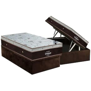 Cama Box Baú Solteiro: Colchão Molas Ortobom SuperPocket Sleep King Látex + Base CRC Suede Brown(88x188)