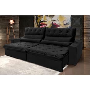 Sofá Retrátil Reclinável França 3,00m Suede Velut Preto c/ Molas no Assento - King House