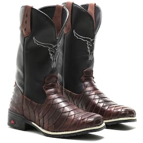 Bota Texana Masculina Couro Escamas Bico Quadrado Conforto