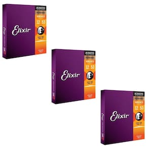 Kit 3 Encordoamento Violão Aço 012 Elixir Phosphor Bronze 16052 Made In Usa