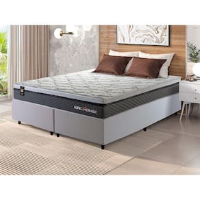 Conjunto Cama Box c/ Molas Ensacadas Benton Cinza King 193x203x71