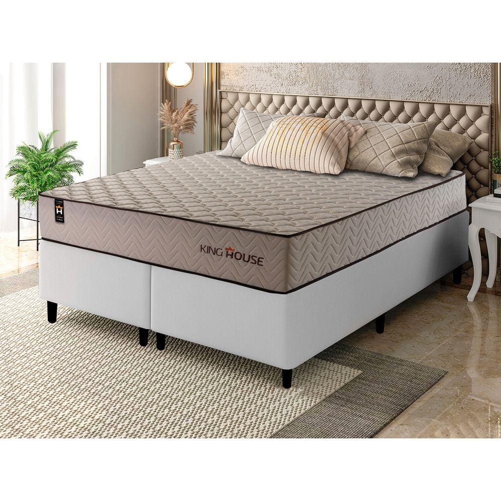 Conjunto Cama Box Espuma San Diego Bege King 193x203x67