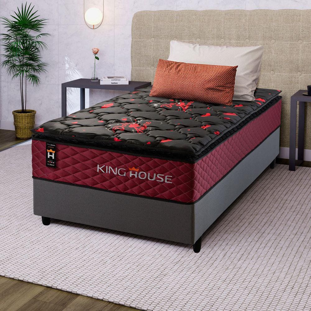 Conjunto Cama Box c/ Molas Ensacadas Toronto Vermelho Solteiro 88x188x66