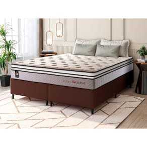 Conjunto Cama Box c/ Molas Ensacadas Liverpool Bege Queen 158x198x73