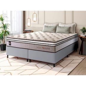 Conjunto Cama Box c/ Molas Ensacadas Liverpool Bege King 193x203x73