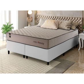 Conjunto Cama Box Espuma San Diego Bege Queen 158x198x67
