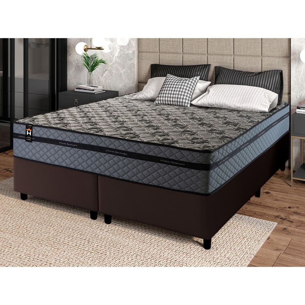 Conjunto Cama Box King Size Lagras 193x203x66 Preto c/ Molas