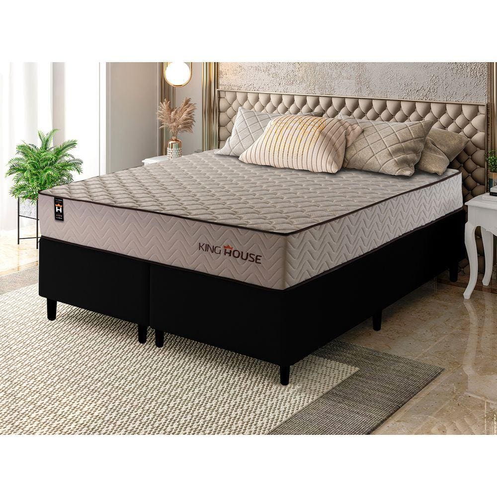 Conjunto Cama Box Espuma San Diego Bege Queen 158x198x67