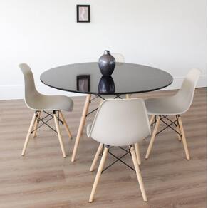 Conjunto Sala de Jantar Mesa Eiffel 120x75cm Tampo MDF com 4 Cadeiras Eiffel PP Rivatti Nude/Preto
