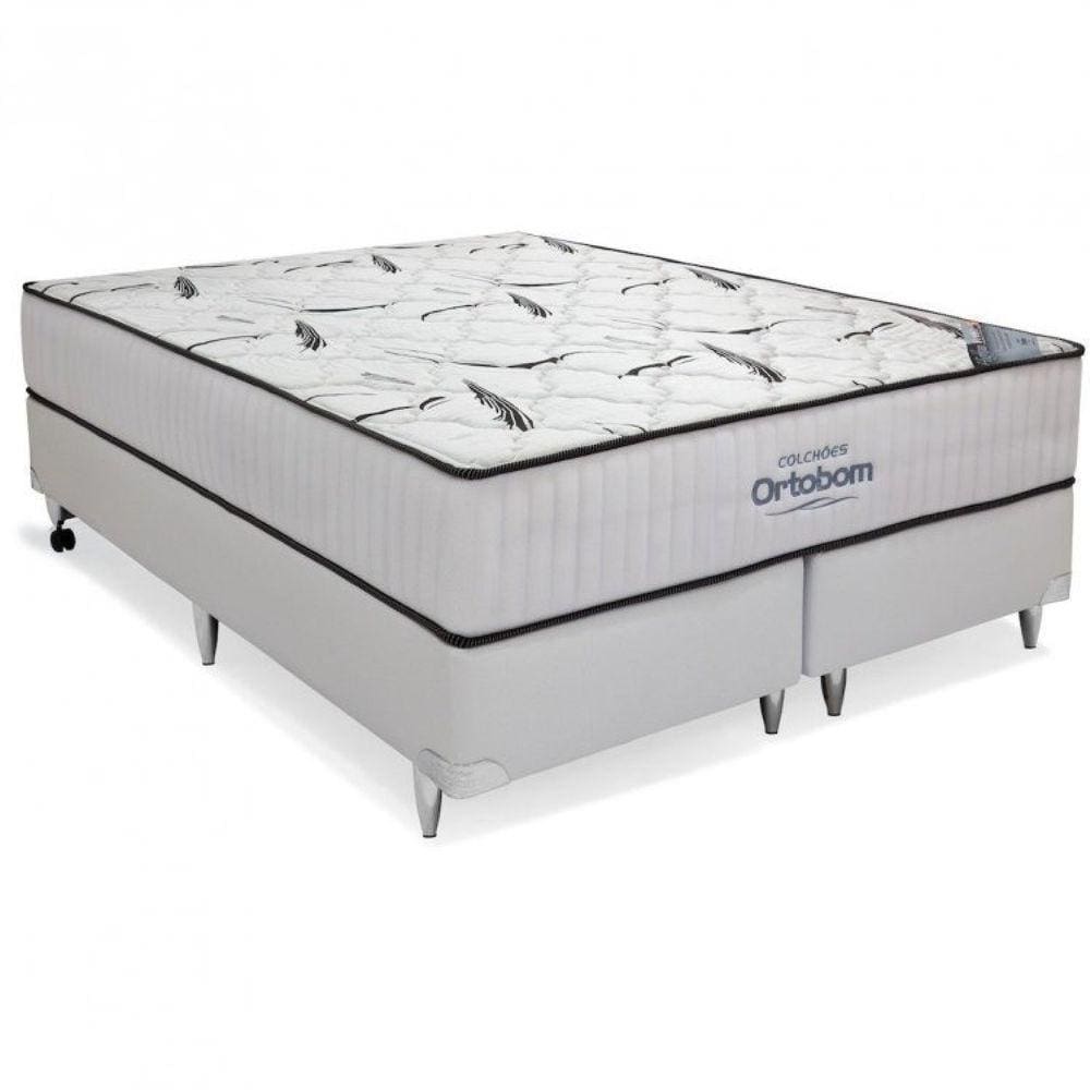 Conjunto Cama Box Colchão Highfoam Super King 193x203x28cm Ortobom Cinza / Branco