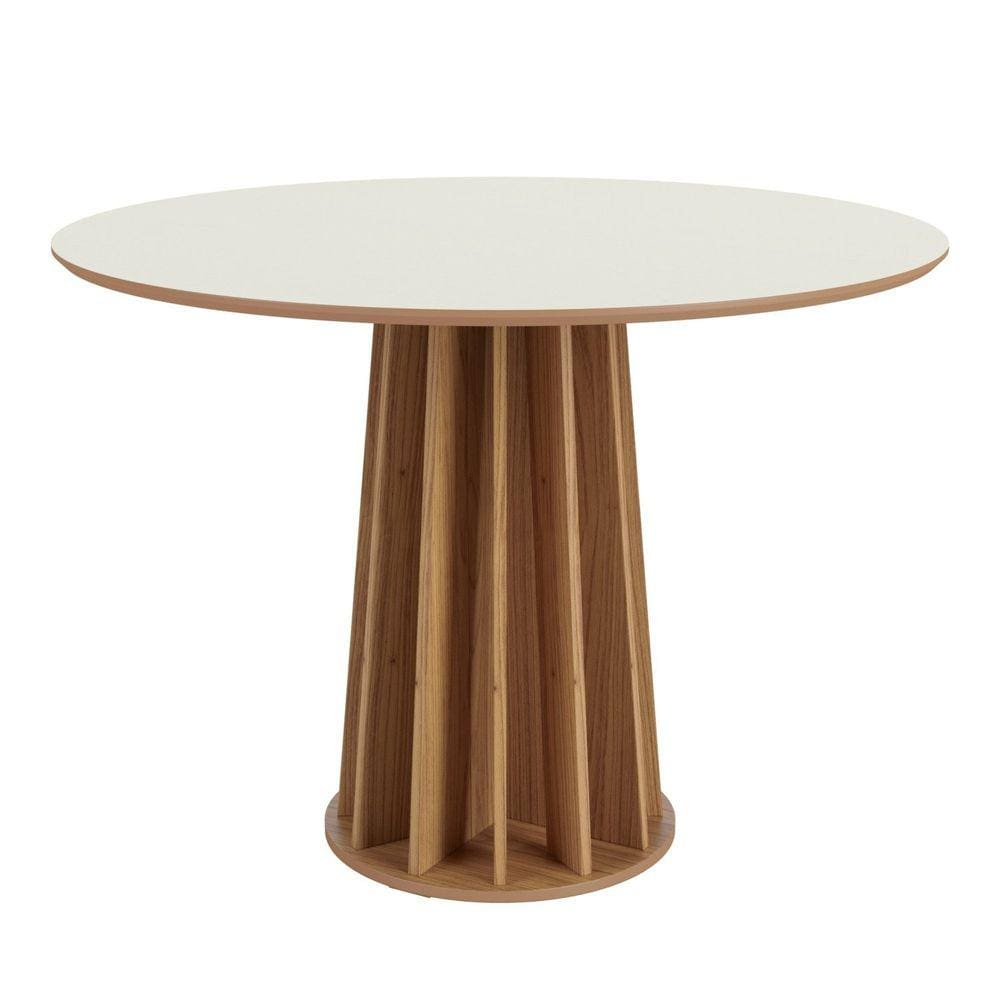 Mesa Redonda Ripada 105x105cm Tampo MDF Dalla Costa Off White/Freijó