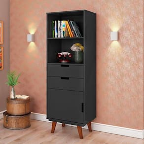 Estante para Livros 1 Porta 2 Gavetas Paris Retrô Olivar Preto