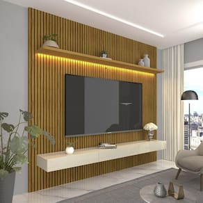 Estante Home para TV até 85 Polegadas com LED Requinte 220cm Gelius Móveis Marromle/Off White