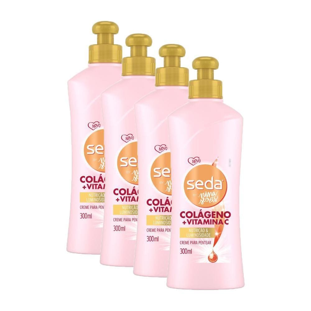 Kit 4 Cremes para Pentear Seda Colágeno e Vitamina C by Niina Secrets 300ml cada