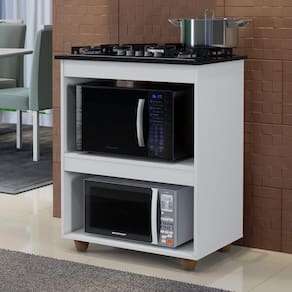 Balcão para Cooktop 4 Bocas 2 Nichos para Forno Turim Kaiki Móveis Branco
