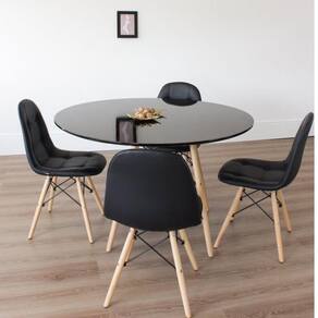 Conjunto Sala de Jantar Mesa Eiffel 120x75cm Tampo MDF Preto com 4 Cadeiras Eiffel Botonê Rivatti Preto