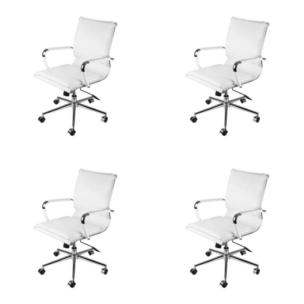 Conjunto 4 Cadeiras de Escritório com Rodízios Baixa Office OR Design Branco