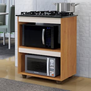 Balcão para Cooktop 4 Bocas 2 Nichos para Forno Turim Kaiki Móveis Marrom/Off White