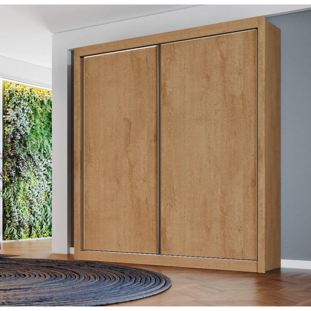 Guarda Roupa Solteiro 2 Portas de Correr 4 Gavetas Zurique Móveis Europa Amêndoa/Off White