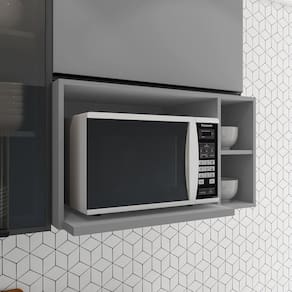Armário Aéreo Para Microondas 3 Nichos 80cm Clássico Connect Henn Cinza