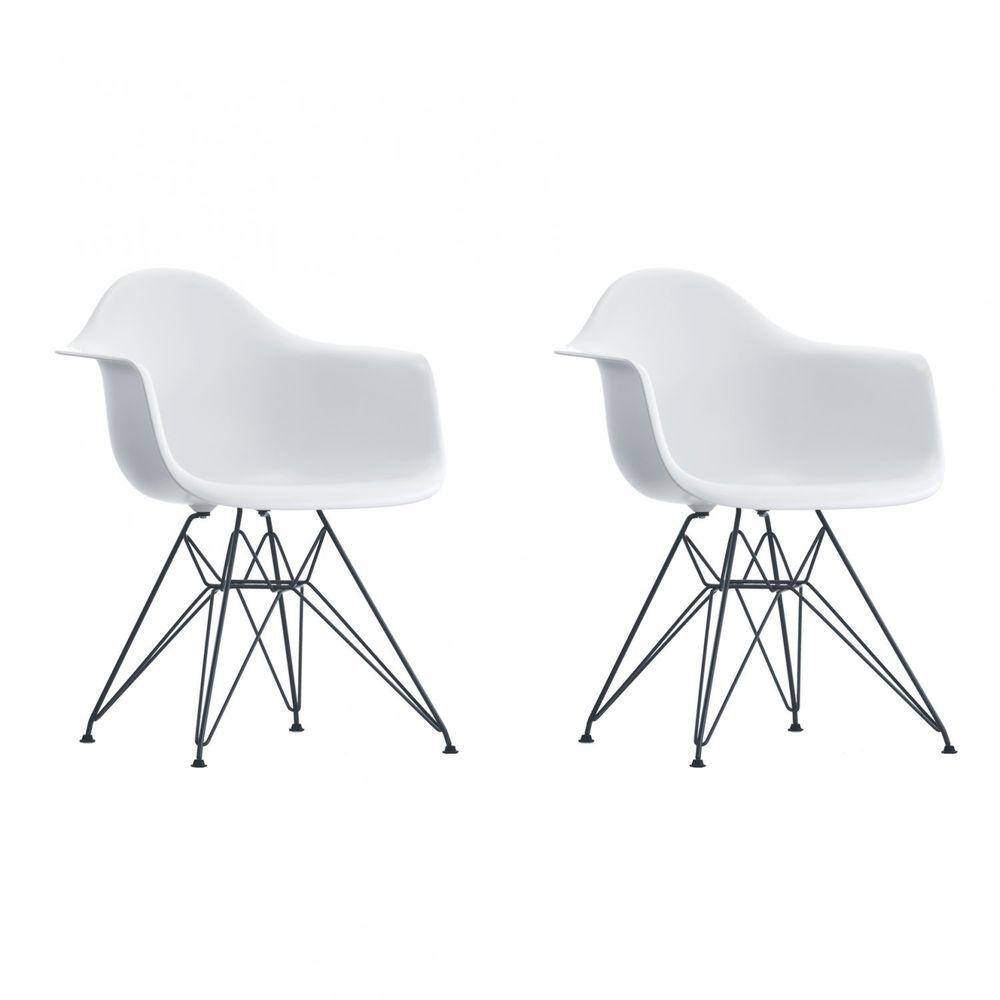 Kit 2 Poltronas Com Braço Base Cromada Eames OR Design Branco