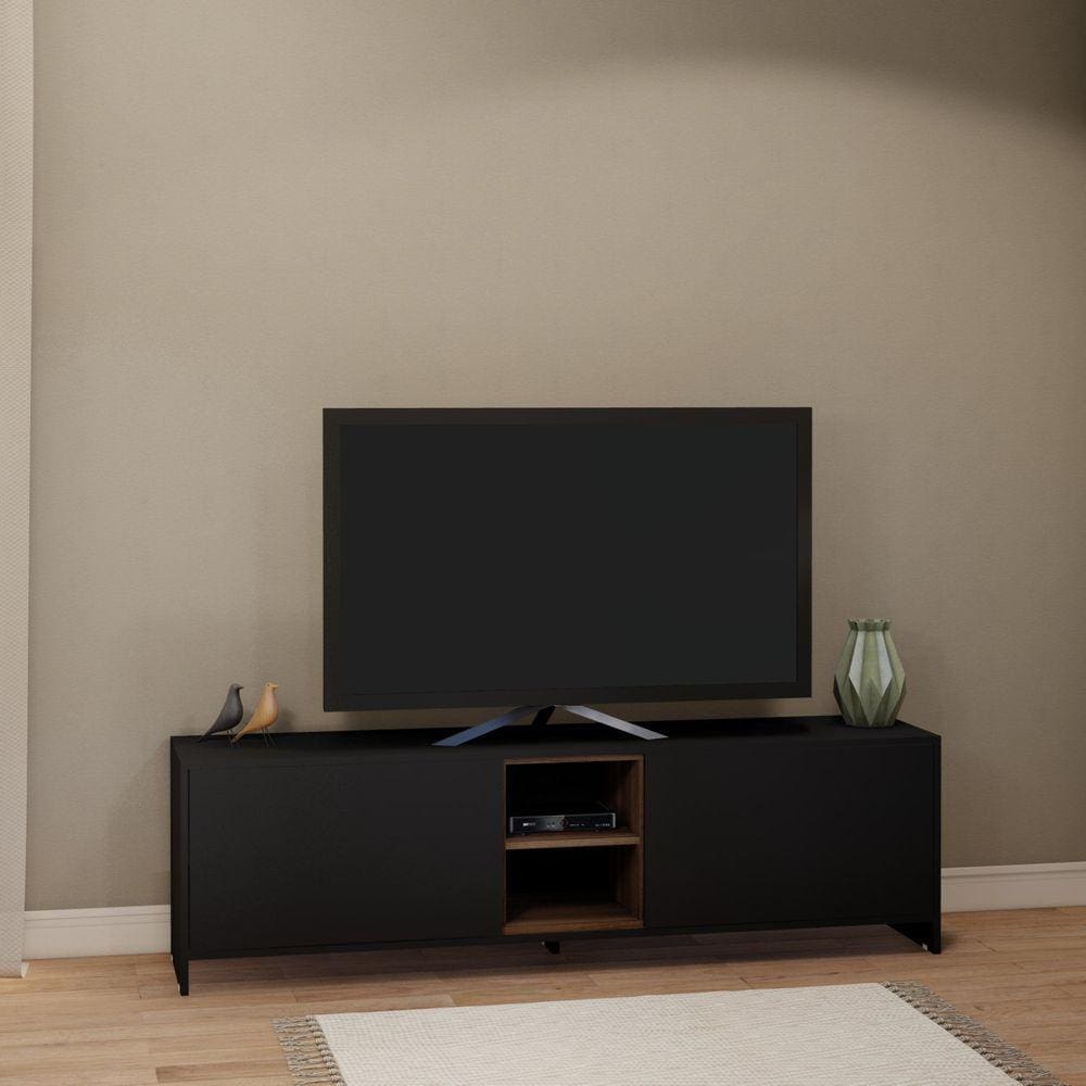 Rack para TV até 65 Polegadas 160cm 2 Portas 2 Nichos Kennedy Estilare Preto/Madeirado