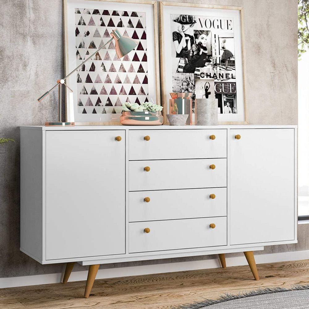Buffet Aparador 4 Gavetas 2 Portas Retrô California Olivar Branco