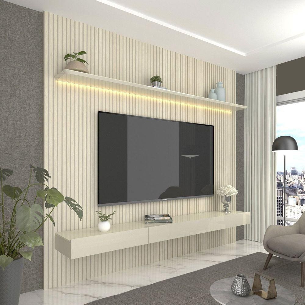 Estante Home para TV até 85 Polegadas com LED Requinte 220cm Gelius Móveis Off White