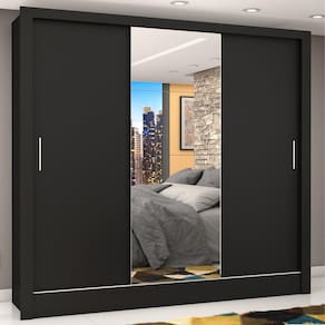 Guarda Roupa Casal 3 Portas com Espelho Porto Plus Espresso Móveis Preto